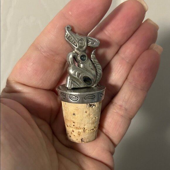Vintage First Nations Boma Canada Dog Pewter Bottle Cork with Abalone Shell 1980 - Picture 2 of 4